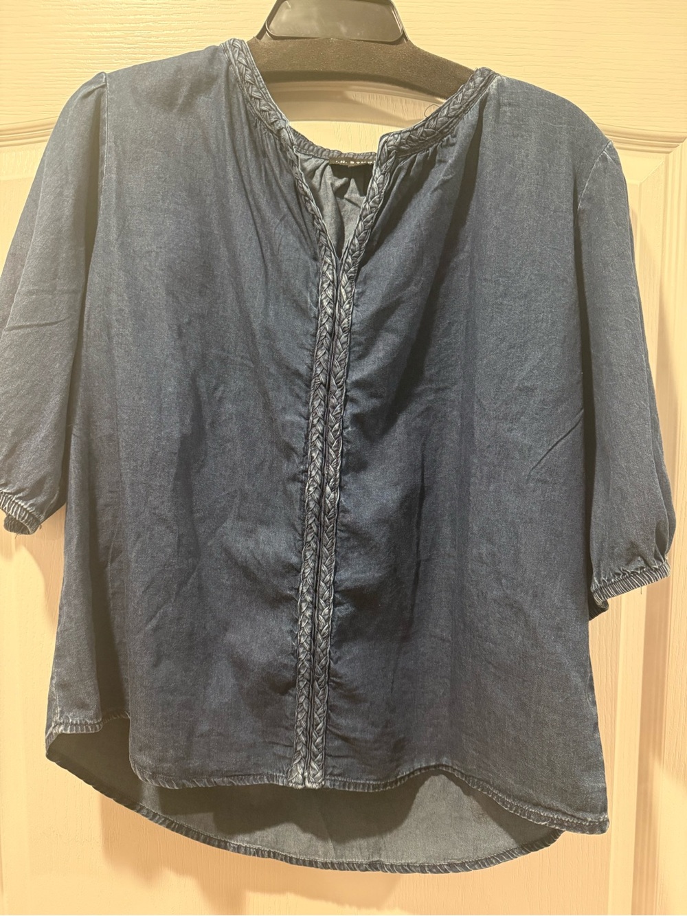 I.N Studio denim Women's Navy Braided Trim Denim Top